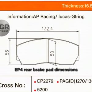 BGR Forged Rear brake pad dimensions EP4 Rear